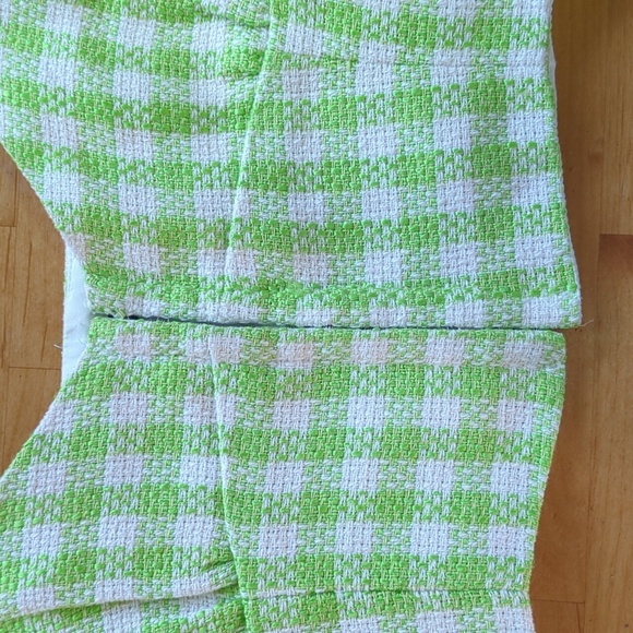 Zara Corset Style  Crop Gingham Tweed Green and White Top Size Medium - Picture 10 of 11